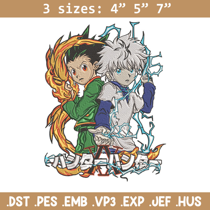 Killua x gon Embroidery Design, HxH Embroidery, Embroidery File, Anime Embroidery, Anime shirt, Digital download.jpg