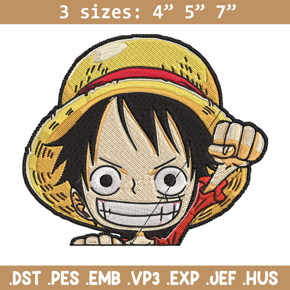 Luffy Chibi Embroidery Design, One piece Embroidery, Embroidery File, Anime Embroidery, Anime shirt, Digital download.jpg