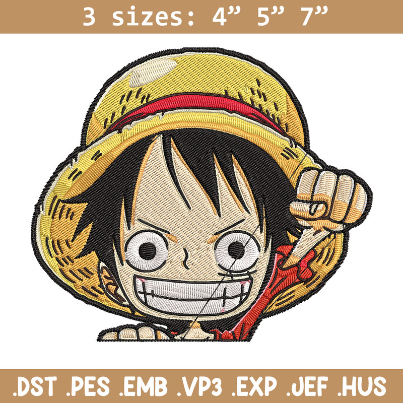 Luffy Chibi Embroidery Design, One piece Embroidery, Embroidery File, Anime Embroidery, Anime shirt, Digital download.jpg
