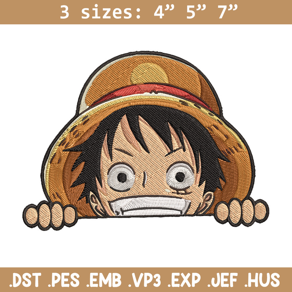 Luffy Peeker Embroidery Design, One piece Embroidery, Embroidery File, Anime Embroidery, Anime shirt, Digital download.jpg