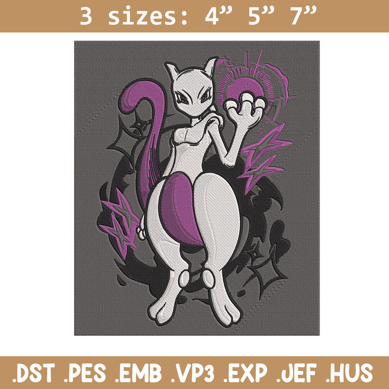 Mewtwo poster Embroidery Design, Pokemon Embroidery, Embroidery File, Anime Embroidery, Anime shirt, Digital download.jpg