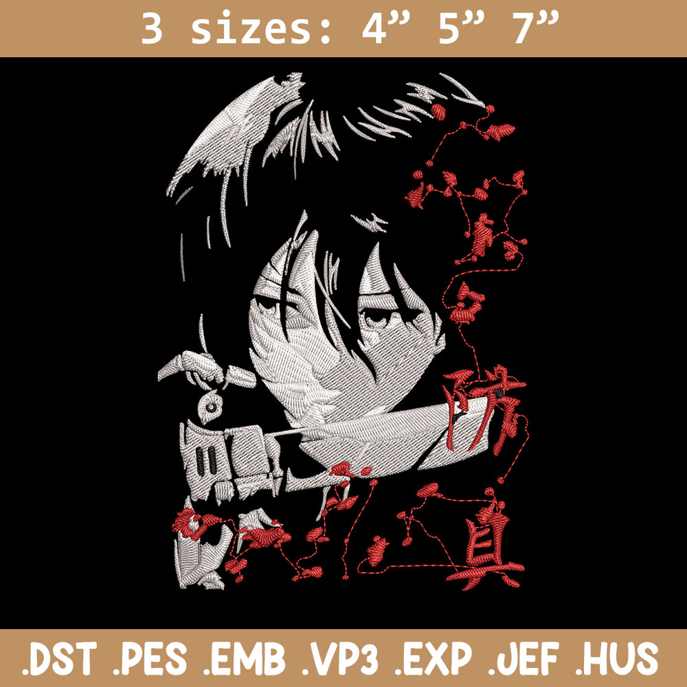 Mikasa Ackerman Embroidery Design, Aot Embroidery, Embroidery File, Anime Embroidery,Anime shirt, Digital download.jpg