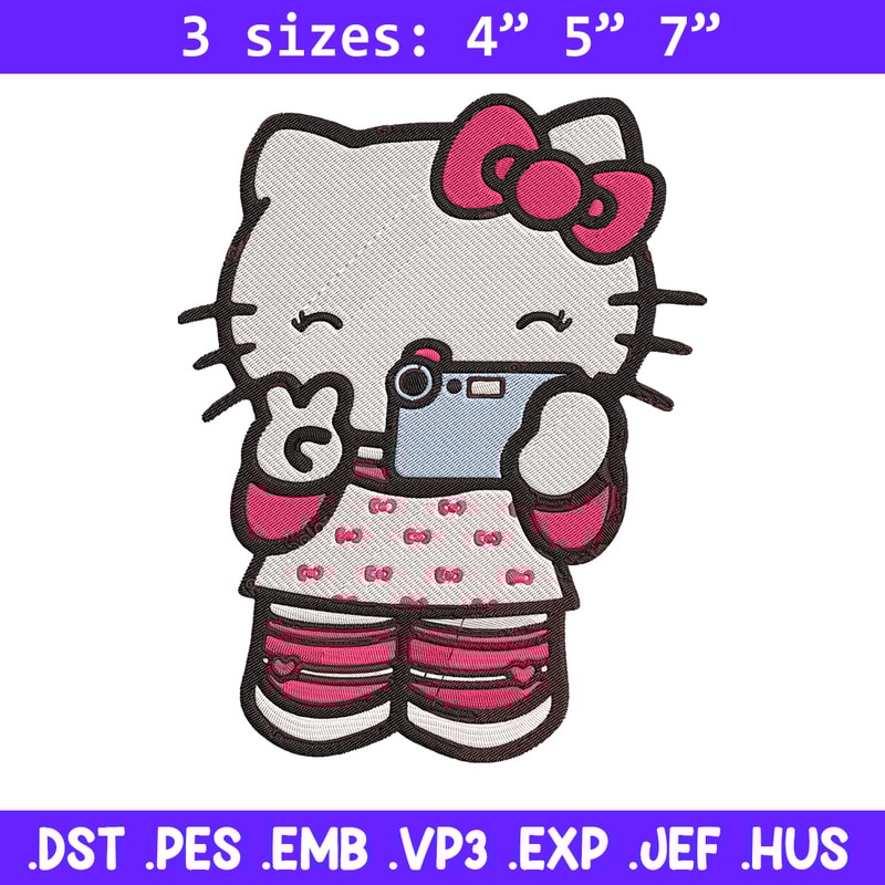 Hello kitty selfie Embroidery Design, Hello kitty Embroidery, Embroidery File, Anime Embroidery, Digital download.jpg