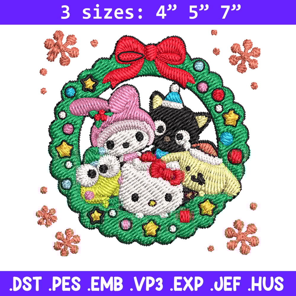 Kitty friends Embroidery Design,Hello kitty Embroidery,Embroidery File,Chrismas Embroidery,Anime shirt, Digital download.jpg
