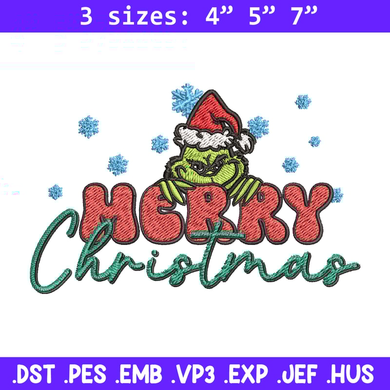 Merry Grinch Embroidery design, Grinch Merry Christmas Embroidery, Grinch design, Embroidery File, Digital download.jpg