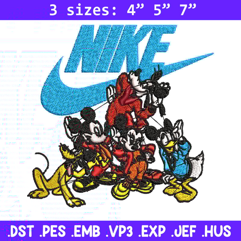 Mickey and friends Nike Embroidery design, Disney Embroidery, Nike design, Embroidery file, logo shirt, Instant download.jpg