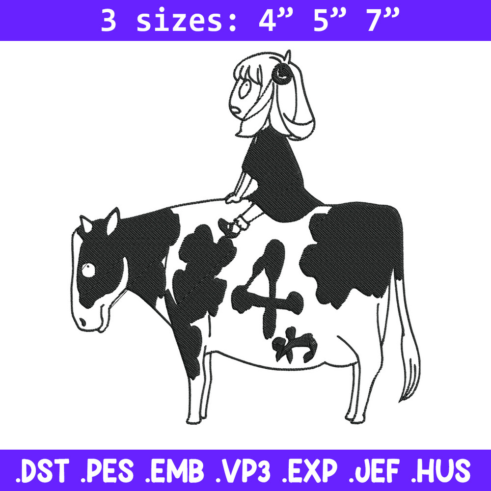 Anya riding a cow Embroidery Design, Spy x family Embroidery, Embroidery File, Anime Embroidery, Digital download.jpg
