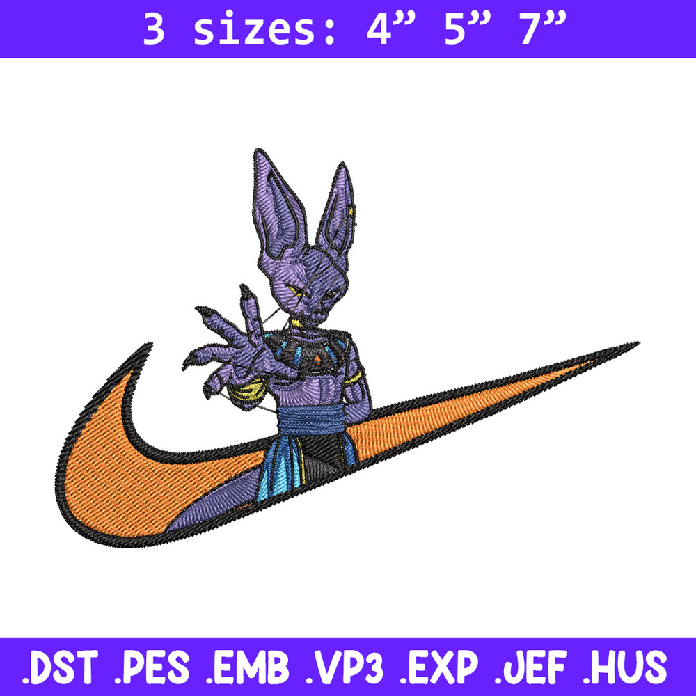 Beerus x nike Embroidery Design, Dragonball Embroidery, Embroidery File, Nike Embroidery, Anime shirt, Digital download.jpg