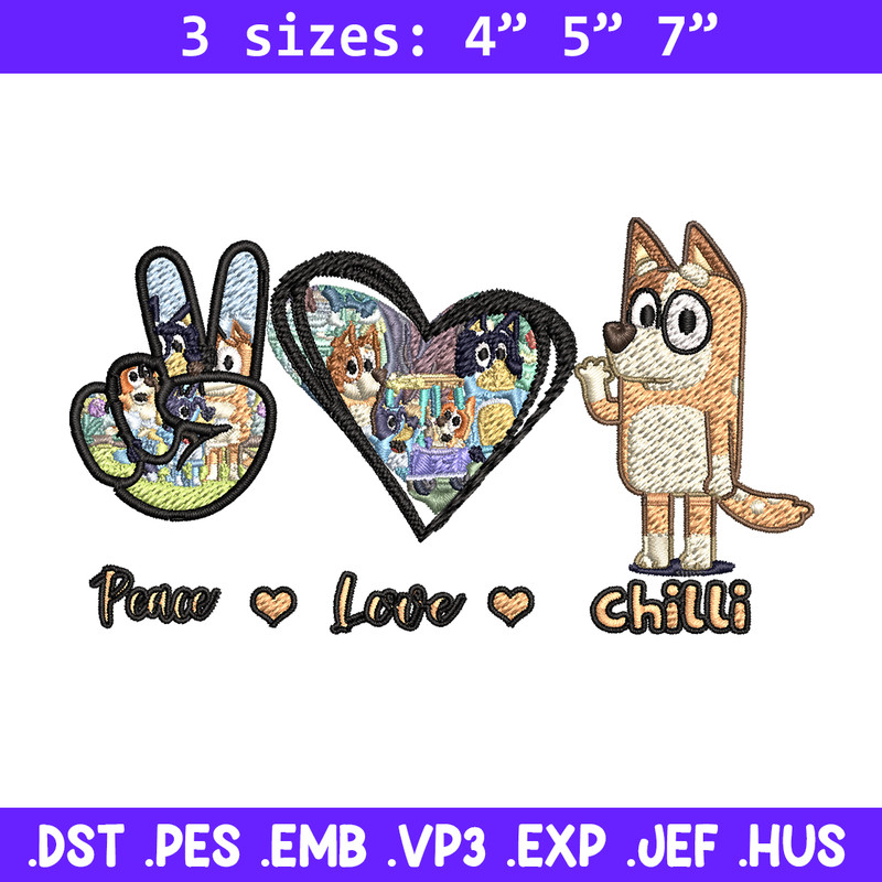 Bluey Peace Love bandit Embroidery design, Bluey cartoon Embroidery, cartoon design, Embroidery File, Instant download.jpg