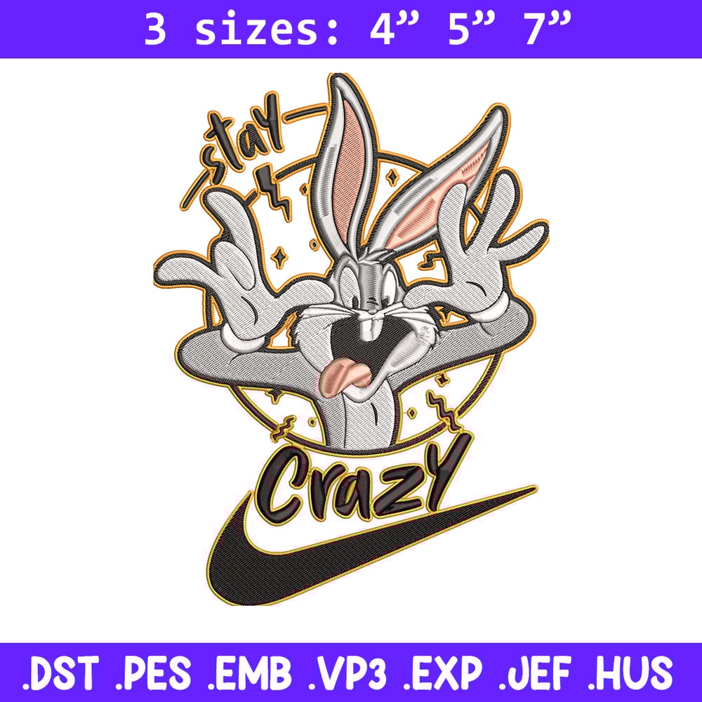 Bugs Bunny Embroidery Design, Looney Tunes Embroidery, Embroidery File, Nike Embroidery, Anime shirt, Digital download.jpg