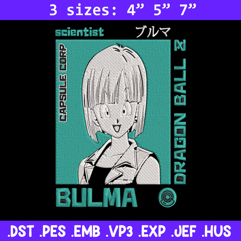 Bulma poster Embroidery Design, Dragonball Embroidery, Embroidery File, Anime Embroidery, Anime shirt, Digital download..jpg