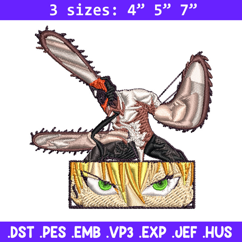 Chainsaw Embroidery Design, Chainsaw man Embroidery, Embroidery File, Anime Embroidery, Anime shirt, Digital download.jpg