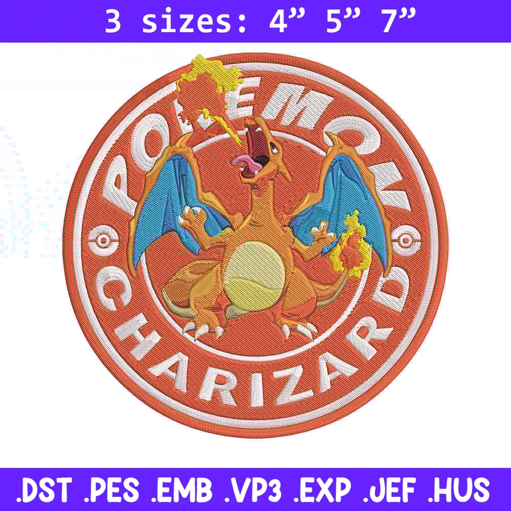 Charizard Embroidery Design, Pokemon Embroidery, Embroidery File, Anime Embroidery, Anime shirt, Digital download..jpg