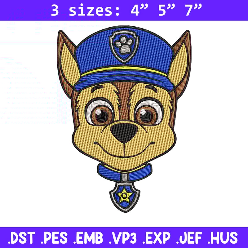 Chase dog Embroidery Design, Paw Patrol Embroidery, Embroidery File,Anime Embroidery, Anime shirt, Digital download.jpg