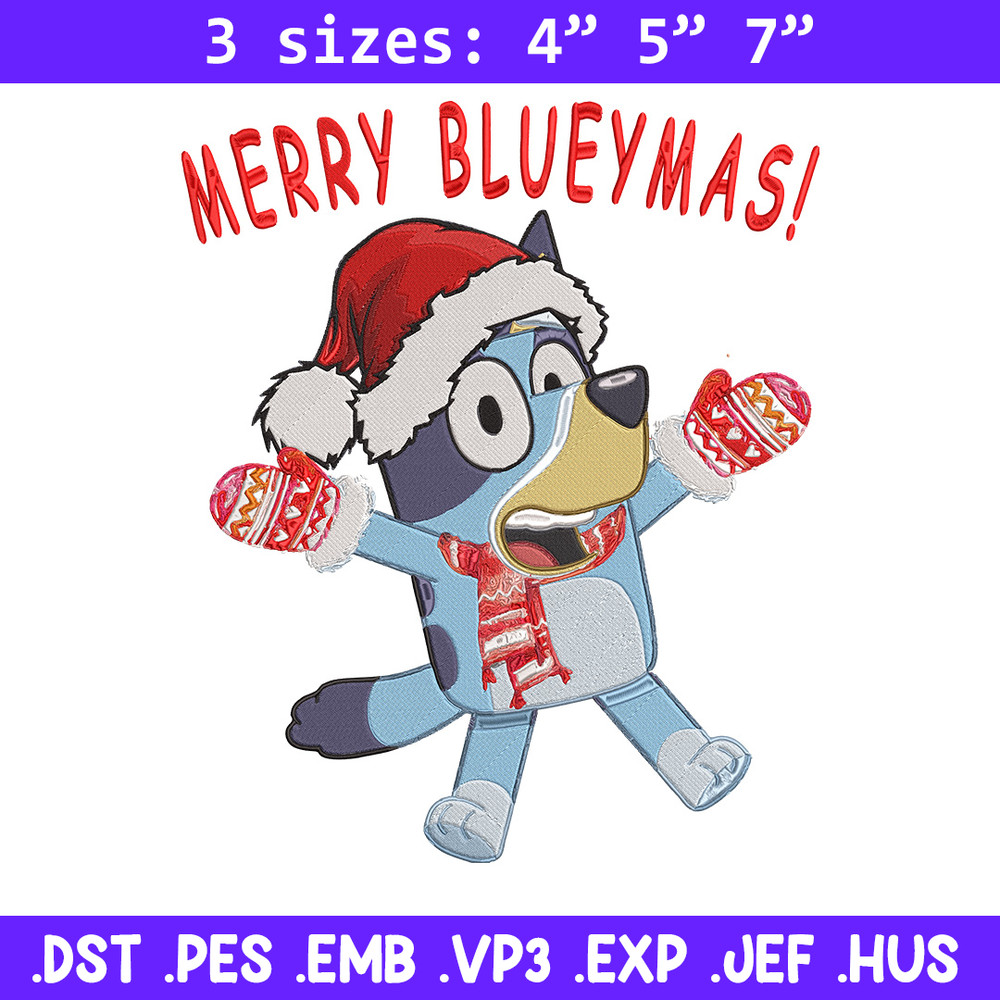 Bluey chrismas Embroidery Design, Bluey Embroidery, Embroidery File,Chrismas Embroidery, Anime shirt, Digital download.jpg