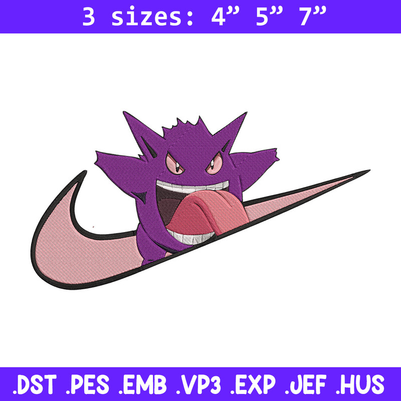 Gengar x nike Embroidery Design, Pokemon Embroidery, Embroidery File, Nike Embroidery, Anime shirt, Digital download.jpg