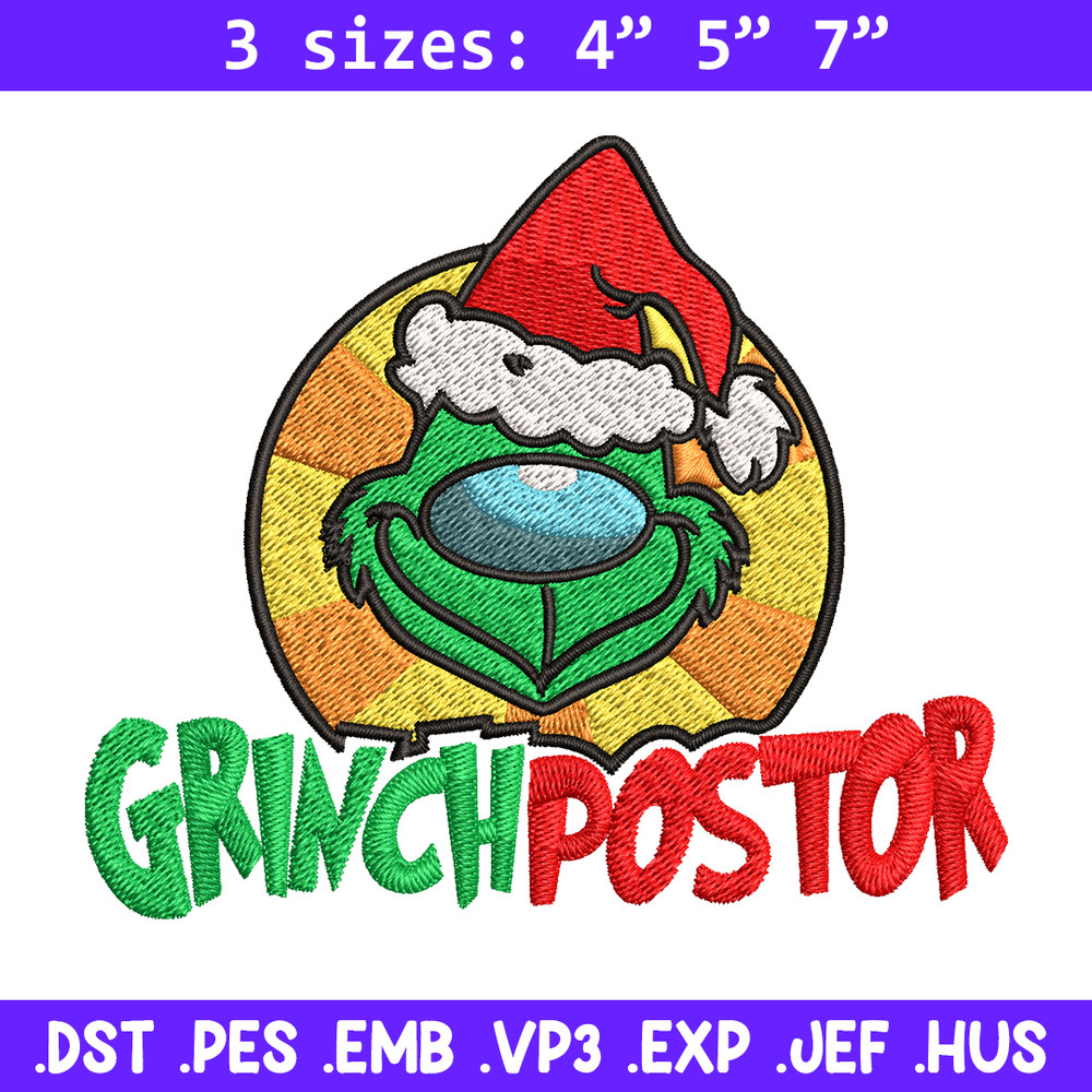 Grinch postor Christmas Embroidery design, Grinch christmas Embroidery, Grinch design, Embroidery file, Instant download.jpg