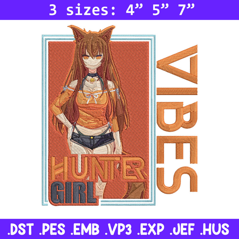 Hunter girl Embroidery Design, Cat girl Embroidery, Embroidery File, Anime Embroidery, Anime shirt,Digital download..jpg