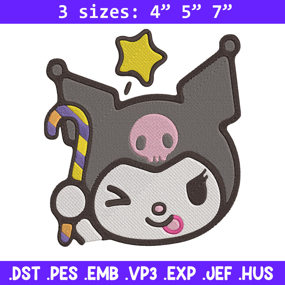 Kuromi face Embroidery Design, Hello kitty Embroidery, Embroidery File,Anime Embroidery, Anime shirt, Digital download.jpg