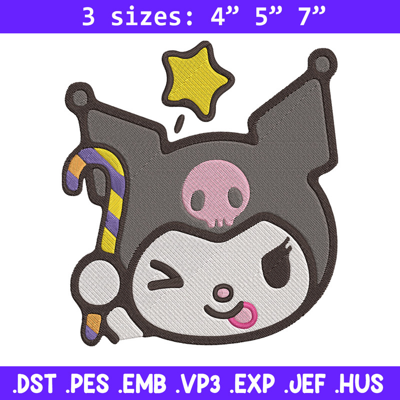 Kuromi face Embroidery Design, Hello kitty Embroidery, Embroidery File,Anime Embroidery, Anime shirt, Digital download.jpg