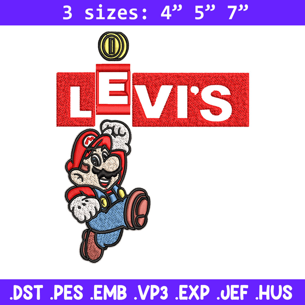Levi's Mario Embroidery design, Levi's Mario Embroidery, cartoon design, Embroidery File, Levi's logo, Instant download.jpg