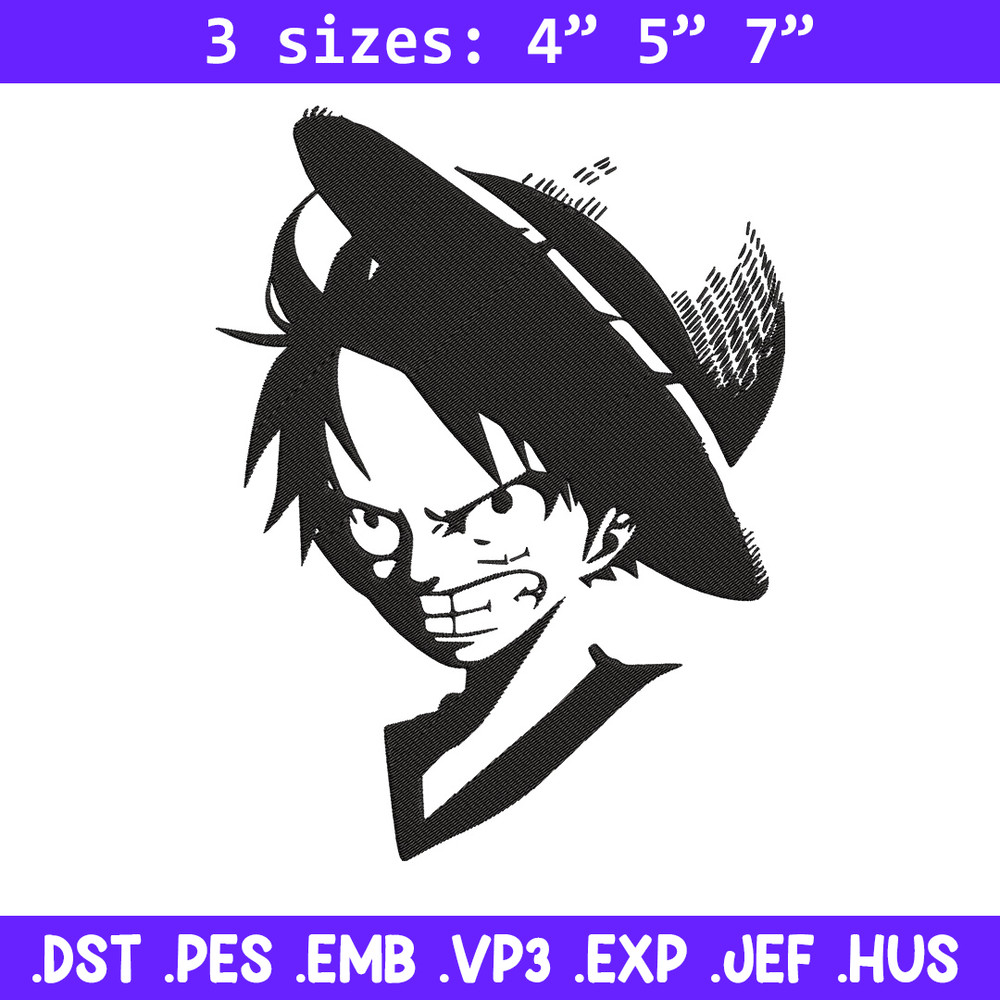 Luffy black Embroidery Design, One piece Embroidery, Embroidery File, Anime Embroidery, Anime shirt, Digital download.jpg