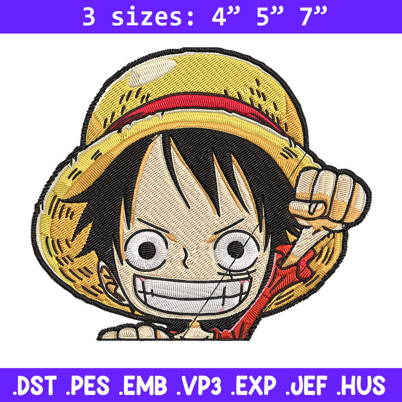 Luffy Chibi Embroidery Design, One piece Embroidery, Embroidery File, Anime Embroidery, Anime shirt, Digital download.jpg