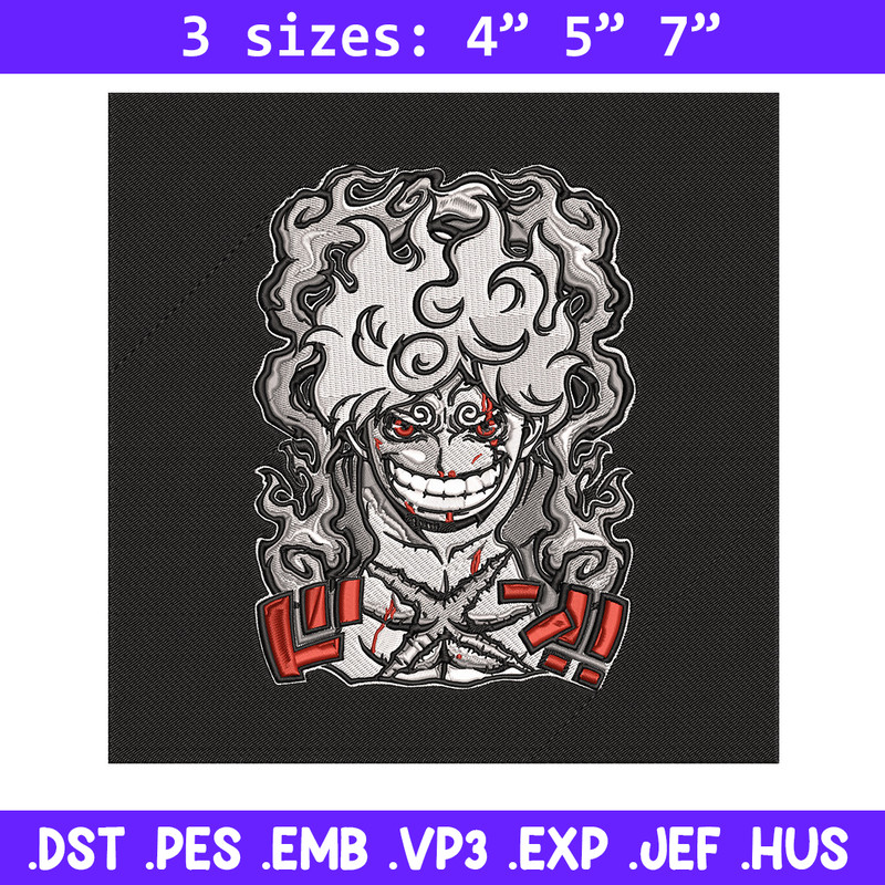 Luffy gear 5 Embroidery Design, One piece Embroidery, Embroidery File, Anime Embroidery, Anime shirt, Digital download.jpg