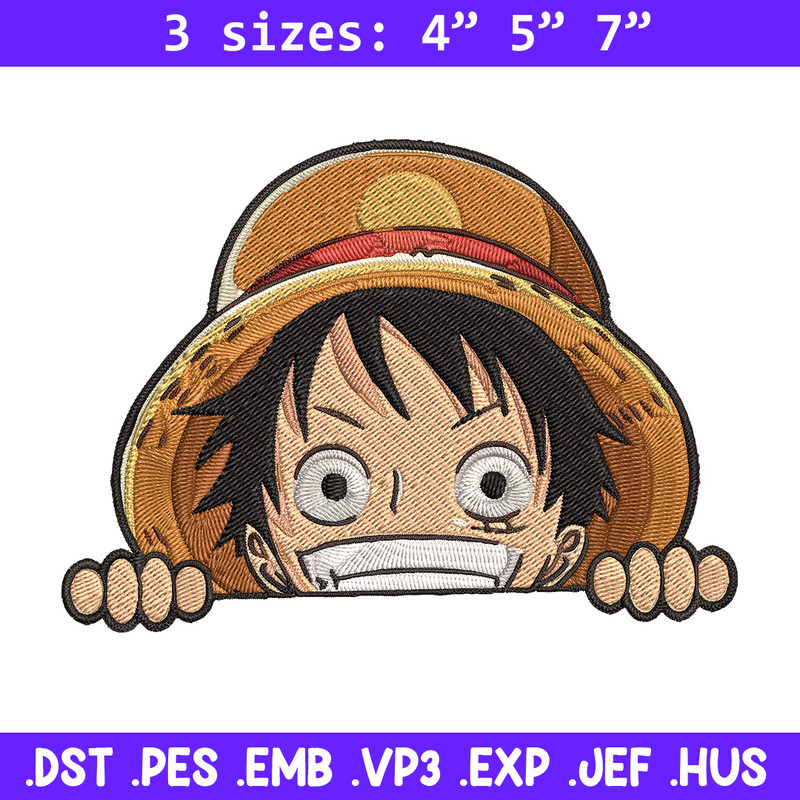 Luffy Peeker Embroidery Design, One piece Embroidery, Embroidery File, Anime Embroidery, Anime shirt, Digital download.jpg