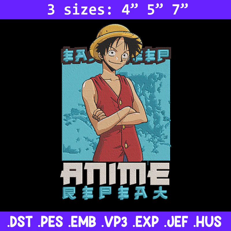Luffy poster Embroidery Design, One piece Embroidery, Embroidery File, Anime Embroidery, Anime shirt,Digital download.jpg