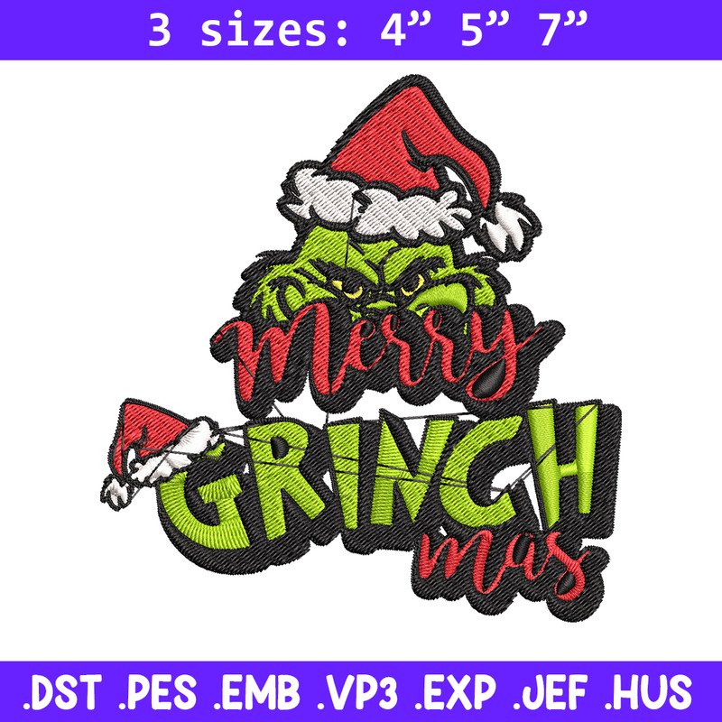 Merry Christmas Grinch Embroidery design, Grinch Christmas Embroidery, Grinch design, Embroidery file, Digital download..jpg
