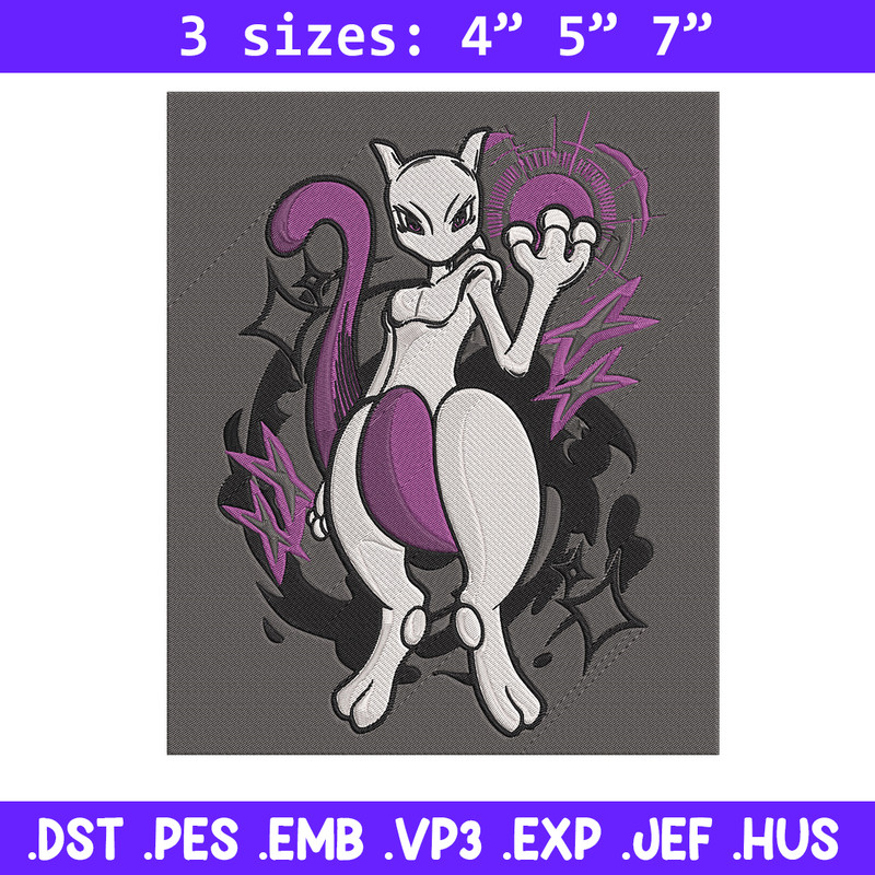 Mewtwo poster Embroidery Design, Pokemon Embroidery, Embroidery File, Anime Embroidery, Anime shirt, Digital download.jpg