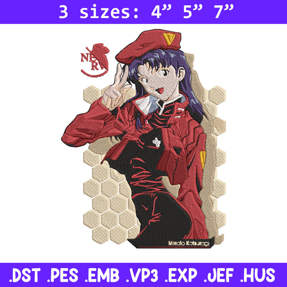 Misato Katsuragi Embroidery Design, Evangelion Embroidery, Embroidery File, Anime Embroidery, Anime shirt, Digital download.jpg