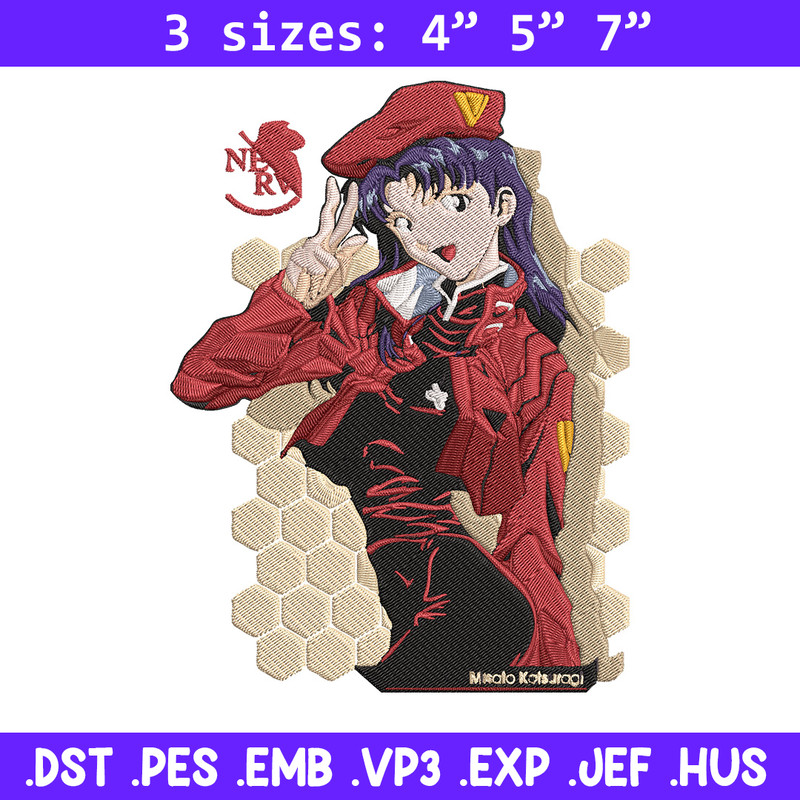 Misato Katsuragi Embroidery Design, Evangelion Embroidery, Embroidery File, Anime Embroidery, Anime shirt, Digital download.jpg
