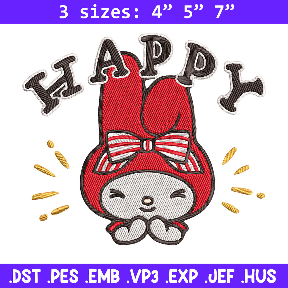 My Melody happy Embroidery Design, Hello kitty Embroidery, Embroidery File, Anime Embroidery, Digital download.jpg