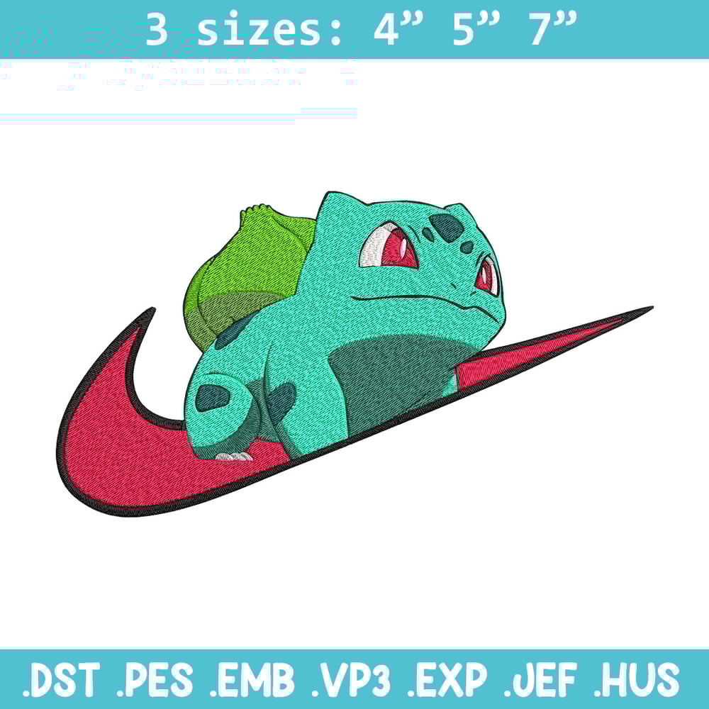 Bulbasaur x nike Embroidery Design, Pokemon Embroidery, Embroidery File, Nike Embroidery, Anime shirt, Digital download.jpg