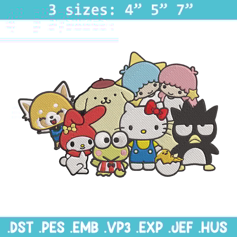 Hello Kitty friends Embroidery Design, Hello kitty Embroidery, Embroidery File, Anime Embroidery, Digital download.jpg