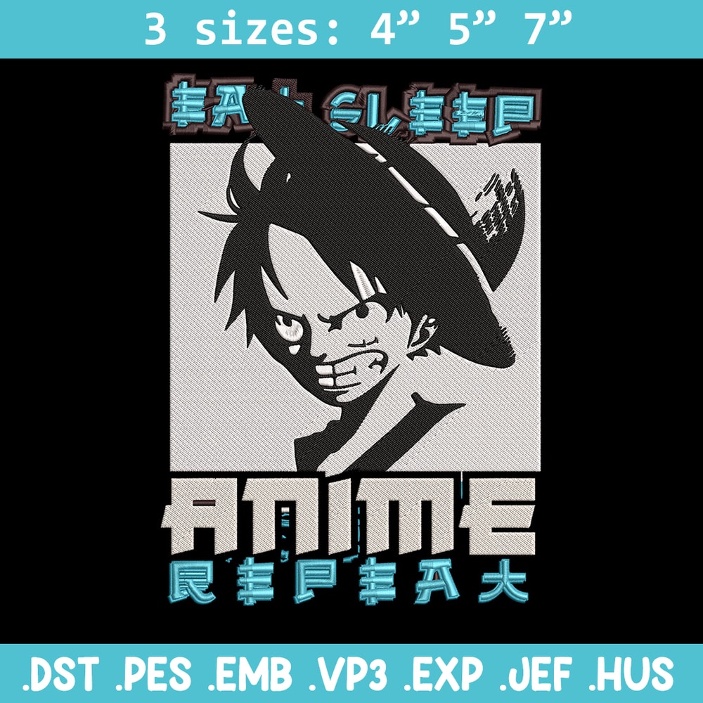 Luffy black Embroidery Design, One piece Embroidery, Embroidery File, Anime Embroidery, Anime shirt, Digital download..jpg