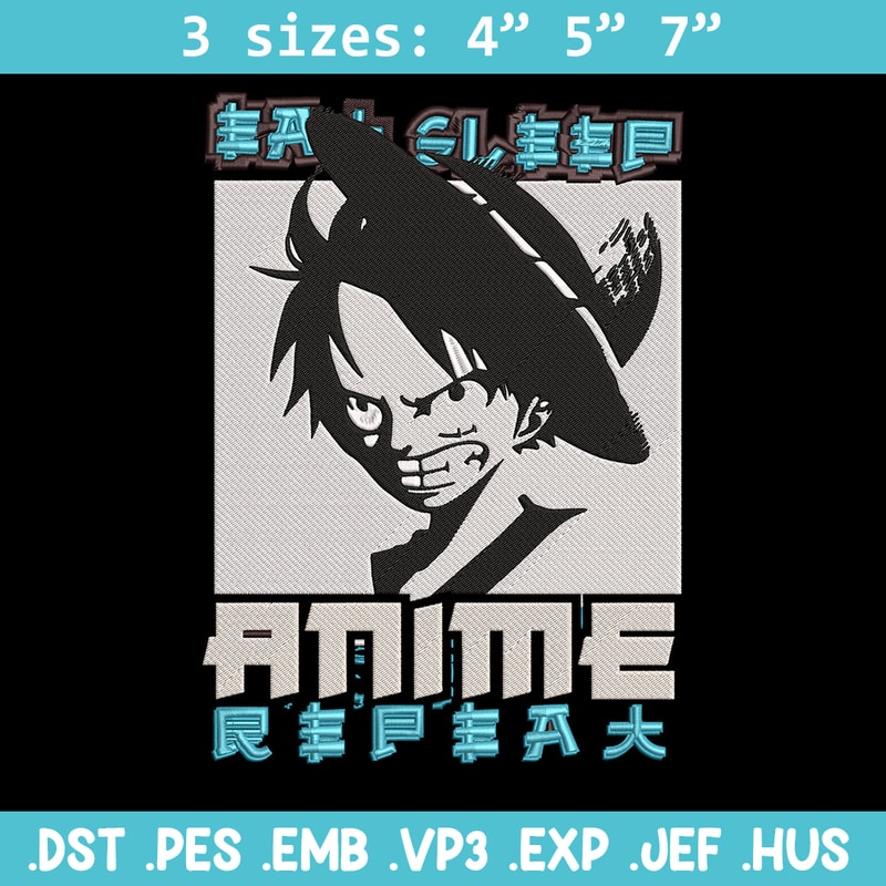 Luffy black Embroidery Design, One piece Embroidery, Embroidery File, Anime Embroidery, Anime shirt, Digital download..jpg