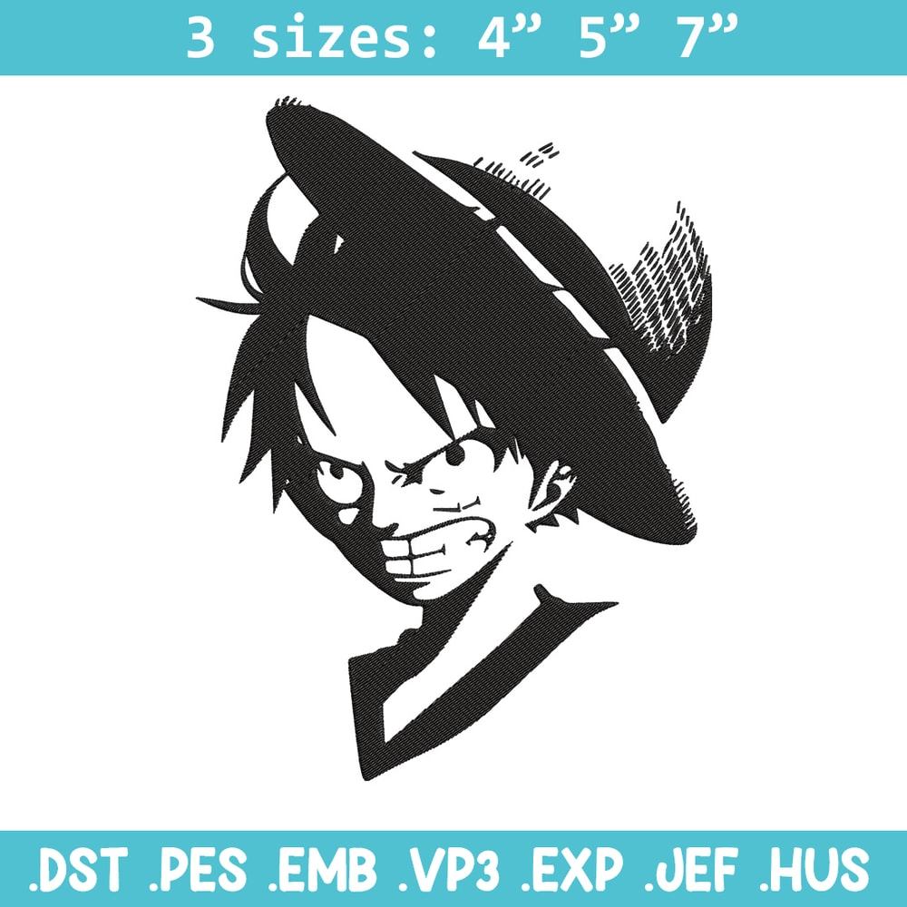 Luffy black Embroidery Design, One piece Embroidery, Embroidery File, Anime Embroidery, Anime shirt, Digital download.jpg