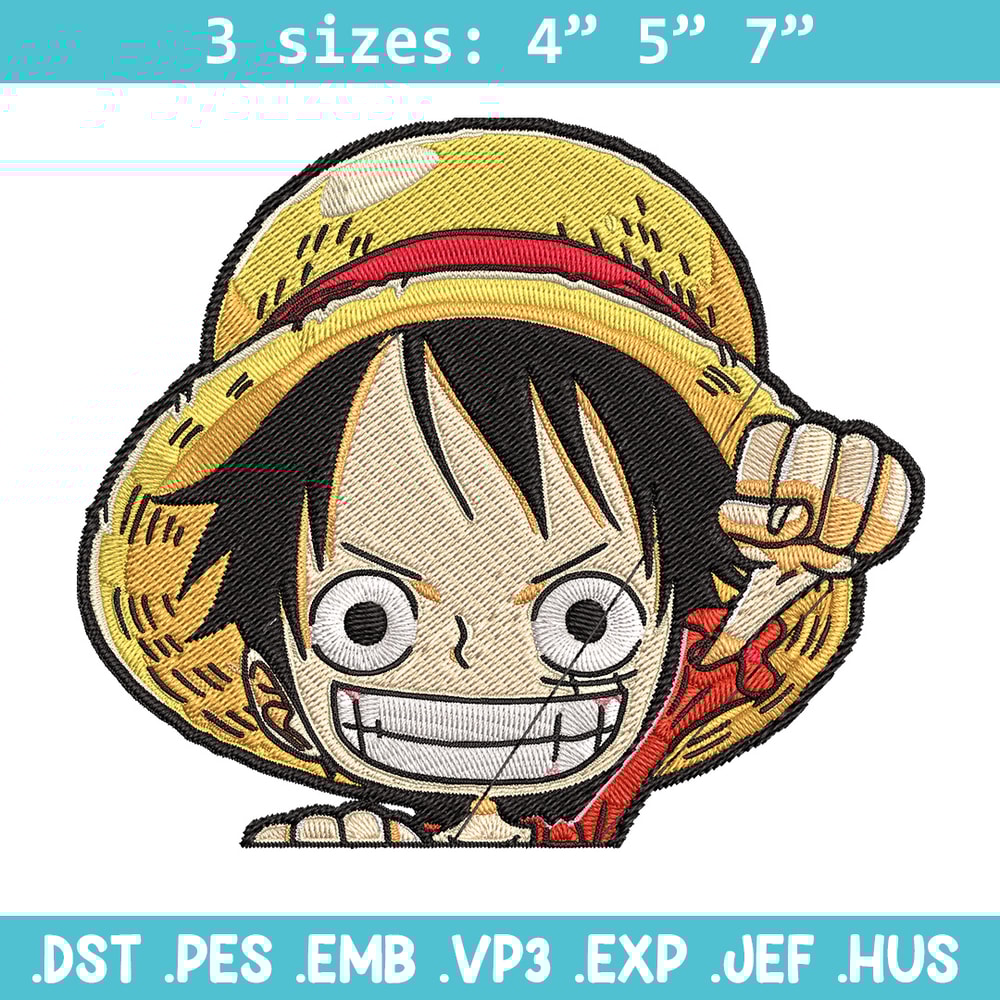 Luffy Chibi Embroidery Design, One piece Embroidery, Embroidery File, Anime Embroidery, Anime shirt, Digital download.jpg