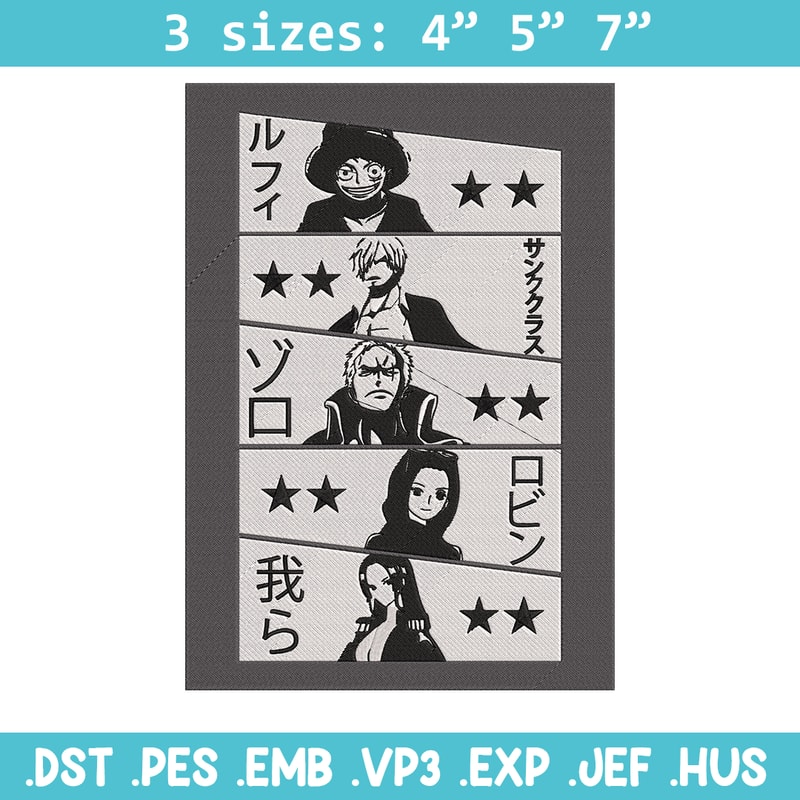 Luffy friends Embroidery Design, One piece Embroidery, Embroidery File, Anime Embroidery, Anime shirt, Digital download.jpg
