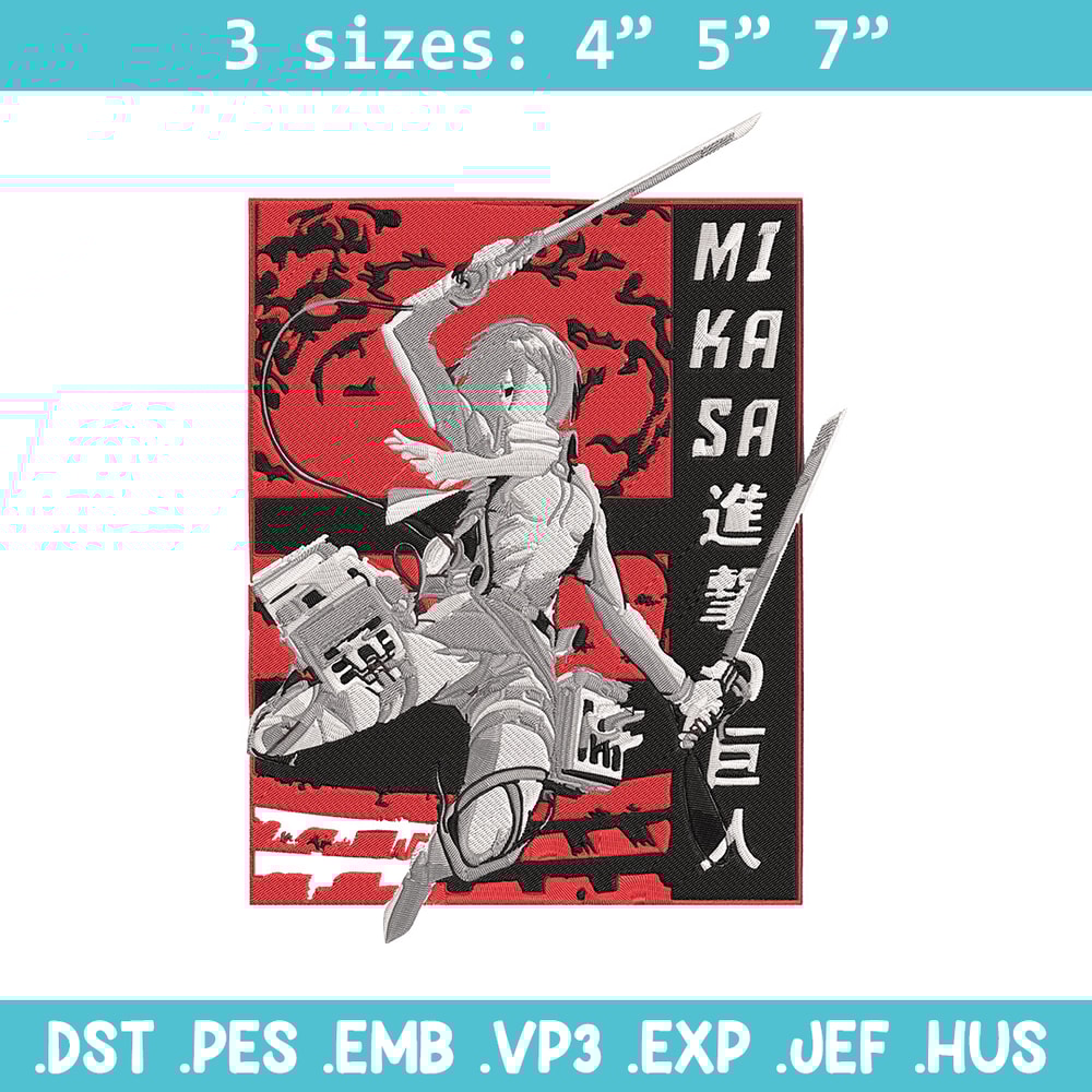 Mikasa Ackerman Embroidery Design, Aot Embroidery, Embroidery File, Anime Embroidery, Anime shirt, Digital download..jpg