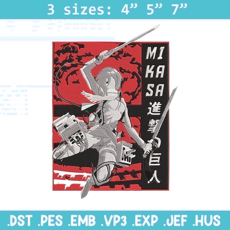 Mikasa Ackerman Embroidery Design, Aot Embroidery, Embroidery File, Anime Embroidery, Anime shirt, Digital download..jpg