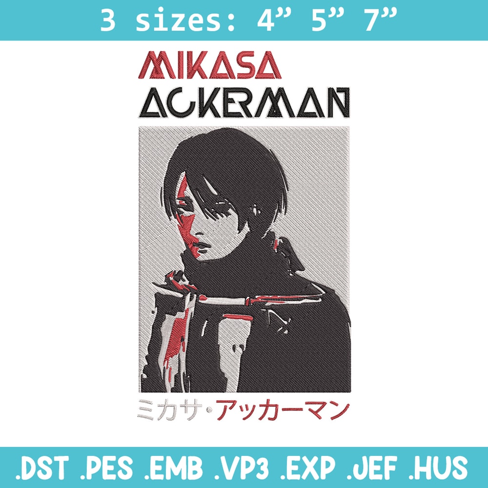 Mikasa Ackerman Embroidery Design, Aot Embroidery, Embroidery File,Anime Embroidery, Anime shirt, Digital download..jpg