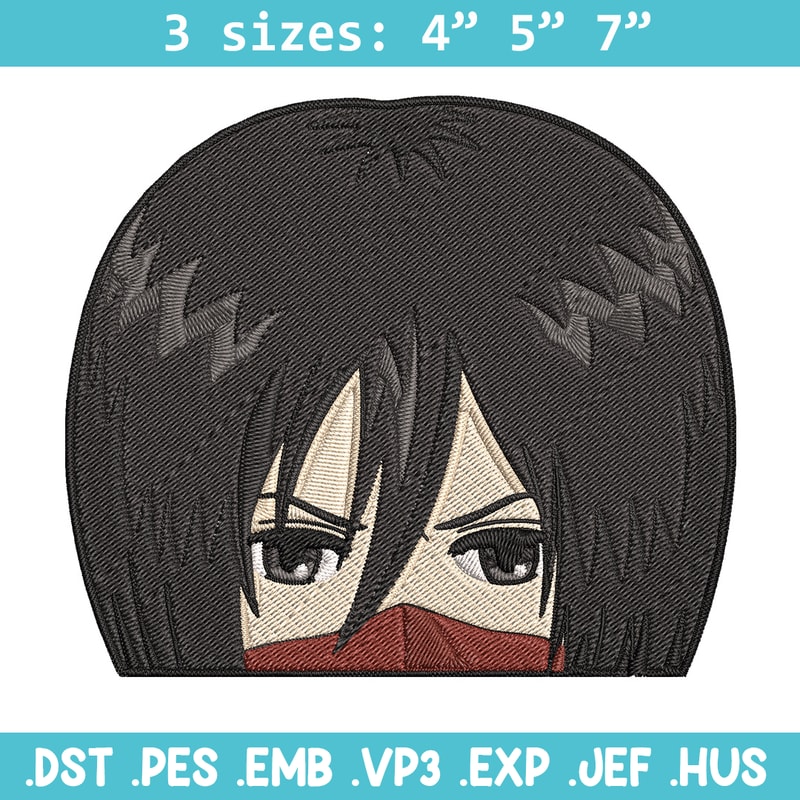 Mikasa Peeker Embroidery Design, Aot Embroidery, Embroidery File, Anime Embroidery, Anime shirt, Digital download.jpg