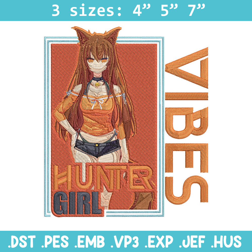 Hunter girl Embroidery Design, Cat girl Embroidery, Embroidery File, Anime Embroidery, Anime shirt,Digital download..jpg