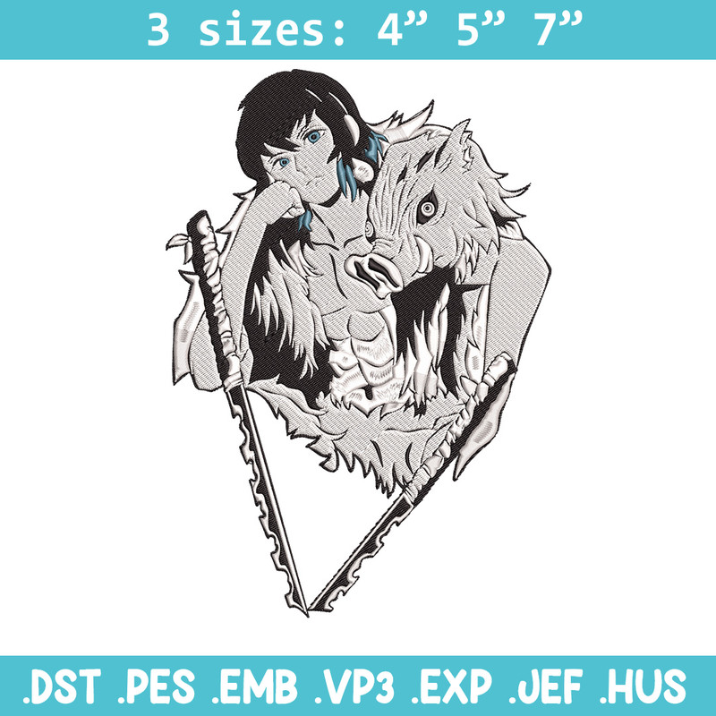 Inosuke poster Embroidery Design,Demon slayer Embroidery, Embroidery File,Anime Embroidery,Anime shirt,Digital download.jpg