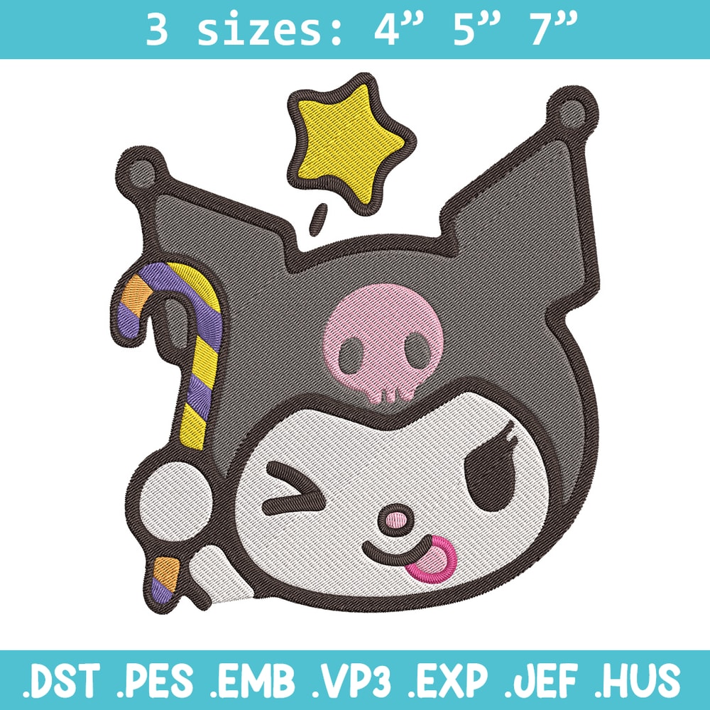 Kuromi face Embroidery Design, Hello kitty Embroidery, Embroidery File,Anime Embroidery, Anime shirt, Digital download.jpg