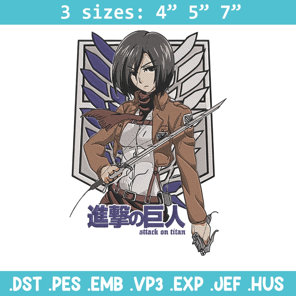 Mikasa ackerman Embroidery Design, Aot Embroidery, Embroidery File, Anime Embroidery, Anime shirt, Digital download.jpg